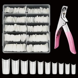 Nail Tips for Gel Nails, Venares 500 Pieces Acrylic Artificial Nails 10 Sizes Nail Tips with Nail Clippers, Acrylic Artificial Nail Tips Set (Natural)