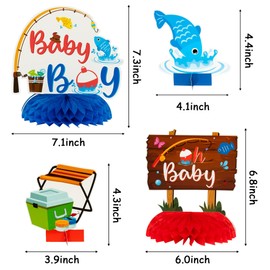 ANGOLIO 12Pcs Gone Fishing Baby Shower Party Centerpieces Gender Reveal Table Topper Honeycomb Party Decorations Summer 3D Fishing Table Decor for Baby Boy Birthday Party Decorations