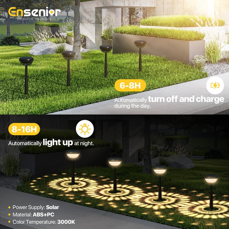Ensenior 6-Pack Solar Lights Outdoor, Auto ON/Off 3000K LED Solar