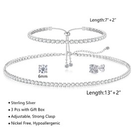 HAXIYA Tennis Necklace Set for Women Crystal Bracelet Diamond Earrings Wedding Jewelry for Bride Sterling Silver Jewelry Sets Pack of 3