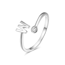 Silver Plated Initial 26 Alphabet Open Adjustable Mid Finger Ring Dainty Inlaid Crystal Jewelry (W)