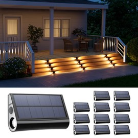 12 Pack Solar Powered Stair Lights Outdoor Waterproof Warm White Lamp for Deck Step Safety Outside Decorative LED for BackYard, Porch Step, Walkway, Garden, Pool, Easy Installation & Enhanced Ambiance