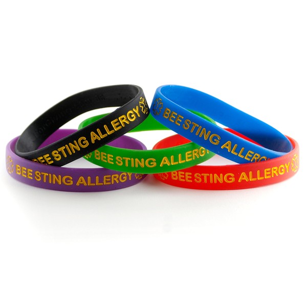 Bee Sting Allergy ID Bracelet Wristband - Black - 8 Inches - Standard