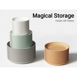 Hard Shell China Storage Containers – 4 Piece Set for Storing Dinner Plates, Salad Plates, Quilted Dividers for Safe Moving and Seasonal Storage, Grey with Brown Edging