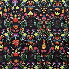 Kt KILOtela - Digital Printed Velvet Fabric - Decoration, Cushions, Upholstery, Curtains, Crafts - Fabric 100 cm Length x 140 cm Width | Psychedelia Skulls - Multicoloured ─ 1 metre