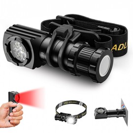 High Lumens LED Headlamp Rechargeable – 180° Adjustable Hard Hat Light with Red Light, Magnetic Base, Detachable Flashlight & Headband, Waterproof Head Lamp for Outdoor, Running, Camping, Emergency