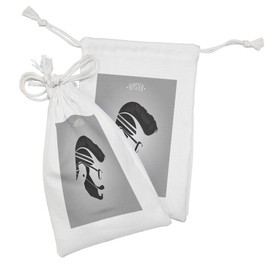 Ambesonne Young Man Fabric Pouch Set of 2, Hipster Lettering with Male Side Silhouette Earring Glasses, Small Drawstring Bag for Toiletries Masks and Favors, 9" x 6", Pale Taupe Charcoal Grey