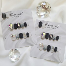 Black Purringle Pixie Handmade Nail Tip - Midi Ballet / 블랙 뿌링글 픽시 수제네일팁 - 미디발레