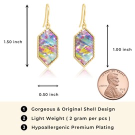 Boho Gold Colorful Abalone Shell Small Hexagon Dangle Drop Earrings for Women