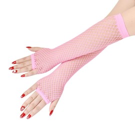 Elegance-go Long Fishnet Gloves, Mesh Gloves, Long Fingerless Mesh Gloves for Women, Fingerless Mesh Gloves for 80s Costume Evening Party Accessories, pink