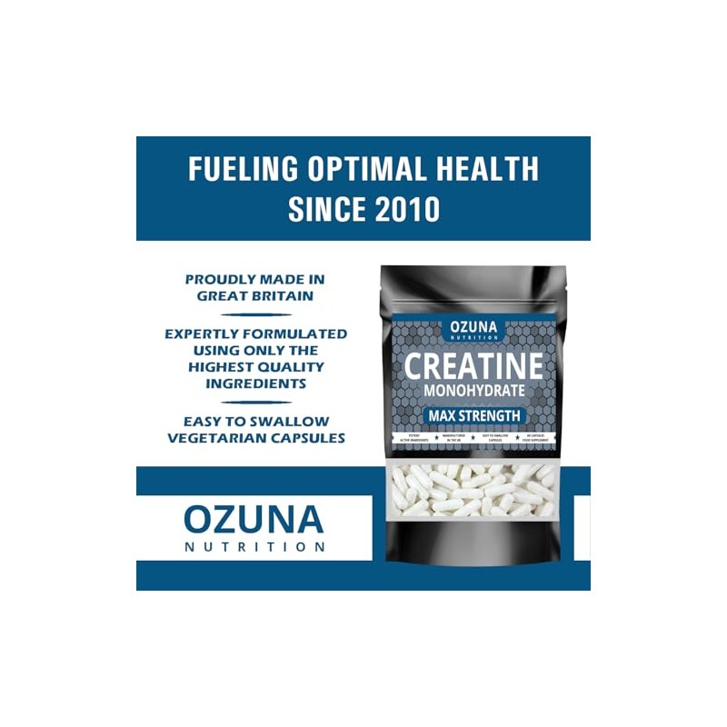 Creatine Monohydrate 3000mg | 60 Vegan Capsules | Micronised for