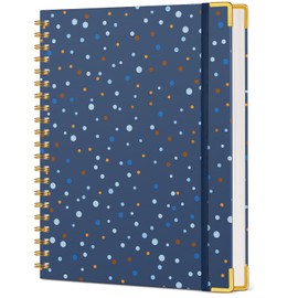 Cute Spiral Notebook Journal for Women, 200 Pages Lined Notebooks 8.5” x 11”, A4 Large Hardcover Spiral Journals with 100 GSM Thick Paper, College Ruled Notebook for Writing Work School, Navy Dots