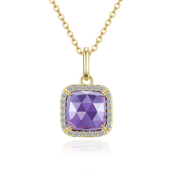 Jupiter Amethyst Gemstone Pendant Necklace, 14K Gold Plated Natural Gemstone
