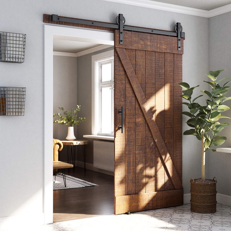 SMARTSTANDARD 6ft Heavy Duty Sliding Barn Door Hardware Kit, Black,