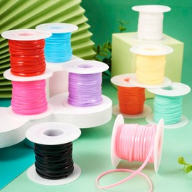FASHEWELRY 10 Rolls Lanyard String Gimp String Plastic Lacing Cord Boondoggle String Synthetic Flat Rubber Cord for Bracelet Keychains Making Kit DIY Craft Weaving Kit