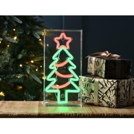 Festive LED Light Up Neon Flex Christmas Tree Sign Table Top Decoration USB 30cm Tall