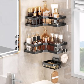 LELEWANGLUO 3 Stück Duschablage ohne Bohren, Selbstklebend Eckregal Badezimmer Organizer, Badezimmer Regal für dusche aufbewahrung Shampoo und Duschgel (Schwarz)