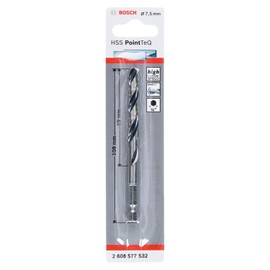 Bosch Professional PointTeQ Hex Drill Bit, for Metal, Diameter 7.5 mm. Working length: 69 mm, Total Length 109 mm, ¼ inch Hex Shank, Accessories for Impact Drivers and Drill Drivers