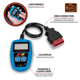 Performance Tool W2976 Universal Multilingual CAN OBDII Scanner Tool (for Check Engine Light, Diagnostics & Emission Readiness Status)