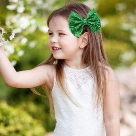 CN 5 Inch Green Glitter Hair Bows for Girls Alligator Clips Sparkly Sequin Hair Accessories for Kids Toddler Women on Birthday Wedding Christmas and Party