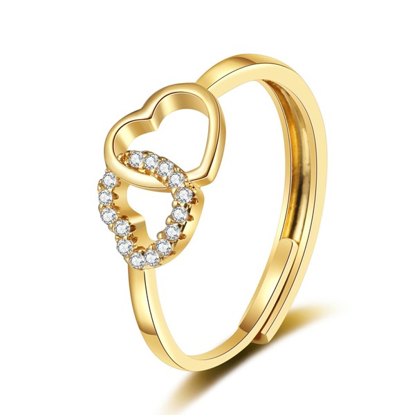 XRWilma elegant gold & silver copper zirconia double heart ring