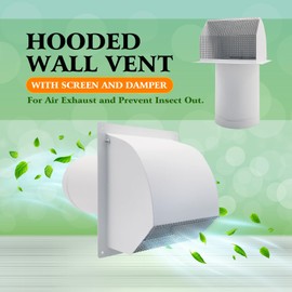 Heavy Duty 6 Inch Hooded Wall Vent Cover – Galvanized Steel Exhaust Vent with Damper & Screen, Outdoor Dryer Vent Cap for Kitchen, Bathroom, Basement, Garage Ventilation
