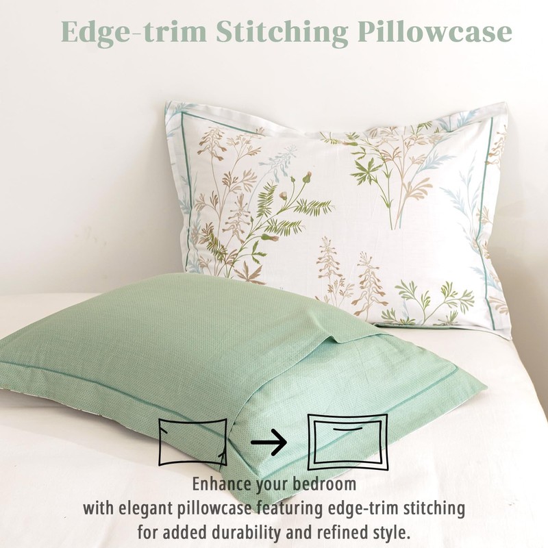 ALEISSEL Natural Cotton 2pcs Botanical Comforter Sets Twin Size-Green Comforter