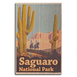 Lantern Press Saguaro National Park Vintage Poster (10x15 Wood Wall Sign, Wall Decor Ready to Hang)