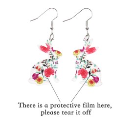 Easter Drop Acrylic Earrings Cute Bunny Egg Rabbit Colorful Flower Animal Dangle Spring Earrings for Women (Flower Rabbits)