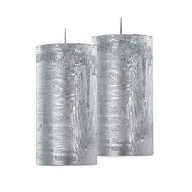 SPAAS Rustic Silver Pillar Candles - 2.8" X 5" Silver Decorative Candles - 2 Pack Metallic Pillar Candles ​- Dripless Unscented Rustic Pillar Candles for Home Decoration, Party, Wedding, and Holiday