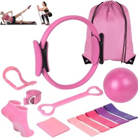 13Pcs Kit Pilates, Equipo De Pilates para Entrenamientos, Kit de Pilate en Casa con Anillo y Pelota de Pilates, Bandas Elásticas, Banda de Resistencia