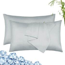 LINENOVA 100% Bamboo Pillowcase King Size Set of 2 - Breathable Cooling for Hot Sleepers and Night Sweats- Silky Soft Pillowcases with Envelope Closure - (Silver 50x90cm)