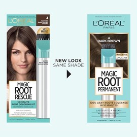 L'Oreal Paris L'Oreal Paris Magic Root Rescue 10 Minute Root Hair Coloring Kit, Permanent Color with Quick Precision Applicator, 100 percent Gray Coverage, 4 Dark Brown, 1 kit (Packaging May Vary)