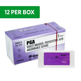 Oasis PGA (Polyglycolic Acid) Surgical Suture, 0, (CP-1) 1/2 37mm Reverse Cutting Needle, 75cm, 12/Box, Veterinary Use