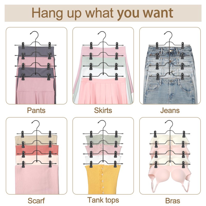 TOPIA HANGER 4 Tier Black Skirt Hangers for Women, Pants