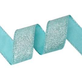 VATIN Light Blue Glitter Wired Ribbon with Metallic Edge, Christmas Decor for Wreath, Tree, Gift Wrapping & Home,2.5" x10 Yards