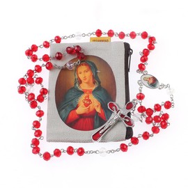 WHLHMK Rosary Beads Catholic for Women With Jewelry Bags, Golden Cross beads Rosary Necklace with Sacred Heart of Mary Gift Bags, Anglican Prayer Beads Christian Gifts for Women Catholic Gifts