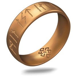 Knot Theory Viking Silicone Ring - My Love Forever in Rune Characters - Antique Gold No Inlay Size 11 6mm Breathable Comfort Fit - Valentine's Engagement Wedding Band