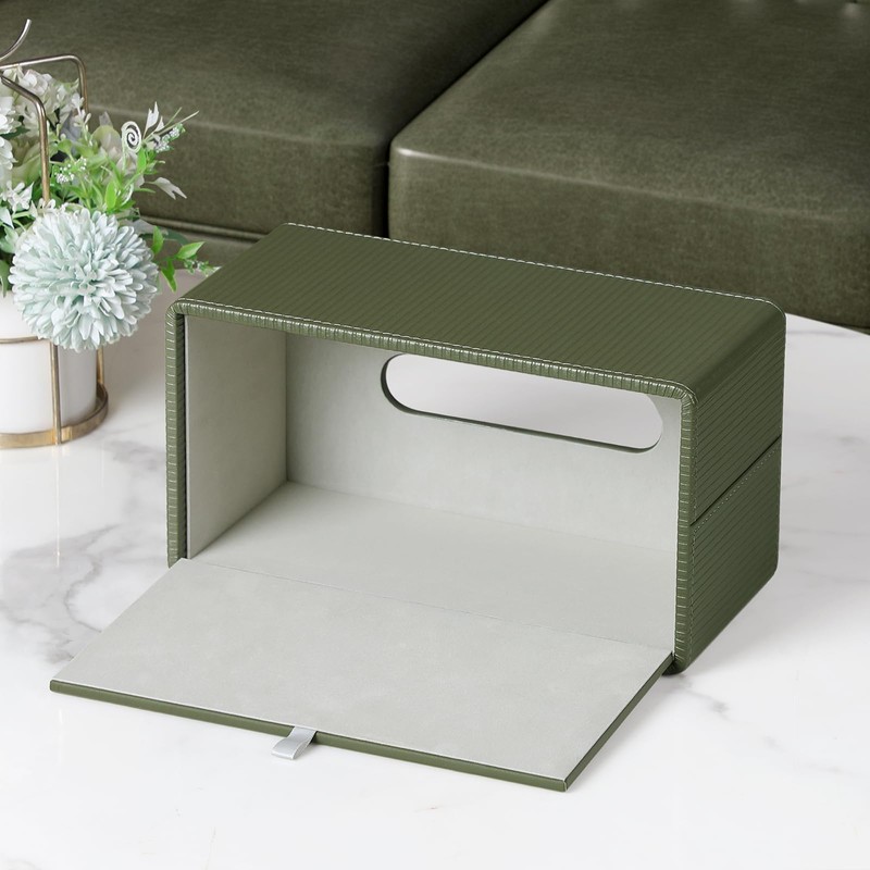 Cretkhp PU Leather Tissue Box Cover Rectangle with Magnetic Closure,