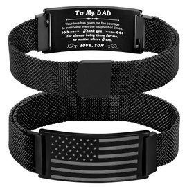 Jesvo Dad Bracelet Gifts from Son, Black American Flag To My Dad Bracelets Military Jewelry Christmas Birthday Valentines Father's Day Gifts Ideas Presents for Men Daddy Regalos Para Papa