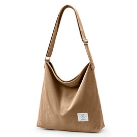 KALIDI Corduroy Tote Bag for Women Large Shoulder Bag Zipper Casual Tote Crossbody Bag Waterproof Women's Handbag for Work Shopping，Khaki