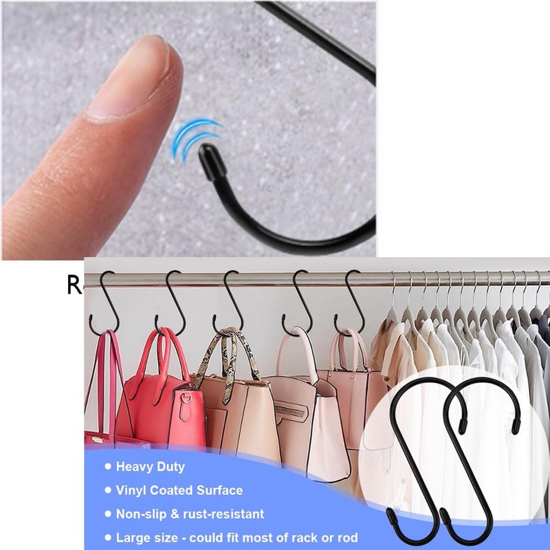 Sheporse 10PCS S Clothes Hooks for Hanging, 8cm Black Heavy