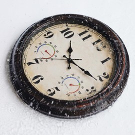 45MinST 13 Inch Red-Brown Vintage Waterproof Wall Clock with Thermometer & Hygrometer, Large Silent Numerals & Accurate Timekeeping for Indoor & Outdoor(Garden,Porch,Pool)