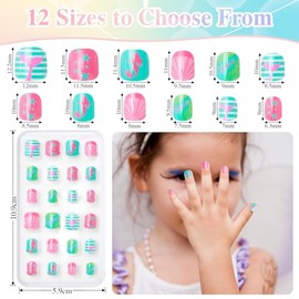 120 uñas postizas para niñas, cortas y artificiales, con prepegamento, con purpurina y cobertura total, ideales como decoración artística y colorida, 
