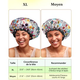 mikimini Shower Cap for Women Reusable Waterproof, Extra Large Hair Cap for Shower with Double Layers, Stylish Vibrant Designed Shower Bonnet for Long Thick Hair, 2 Pieces