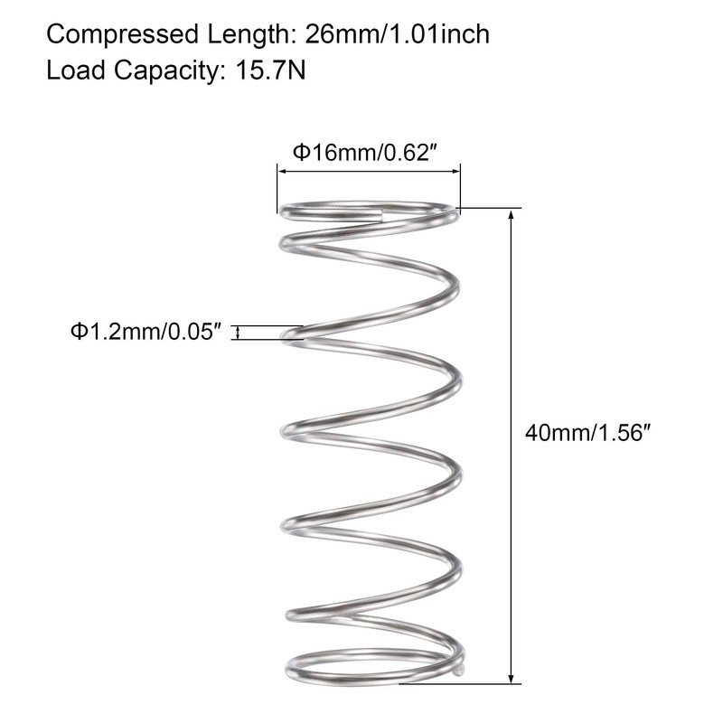 TOP-VIGOR 5Pcs Compression Spring, 16mm OD,1.2mm Wire Size,35mm Free Length