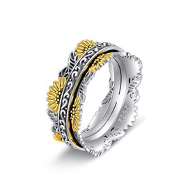 POPLYKE Sterling Silver Anxiety Spinner Rings Rotating Mood Rings Band Rings Relieve Stress Jewellery Gifts for Women, 7