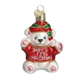 Old World Christmas Baby's 1st Christmas Glass Ornament, Baby's 1st Teddy Rd-Gn