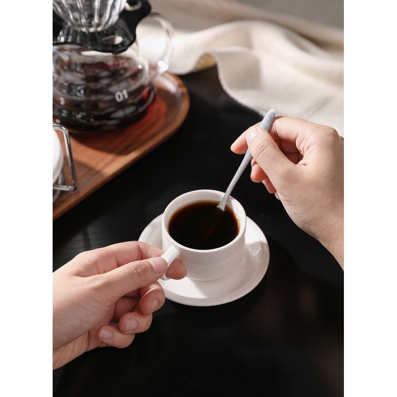 Sweese 2.5 Ounce Porcelain Stackable Espresso Cups with Saucers and