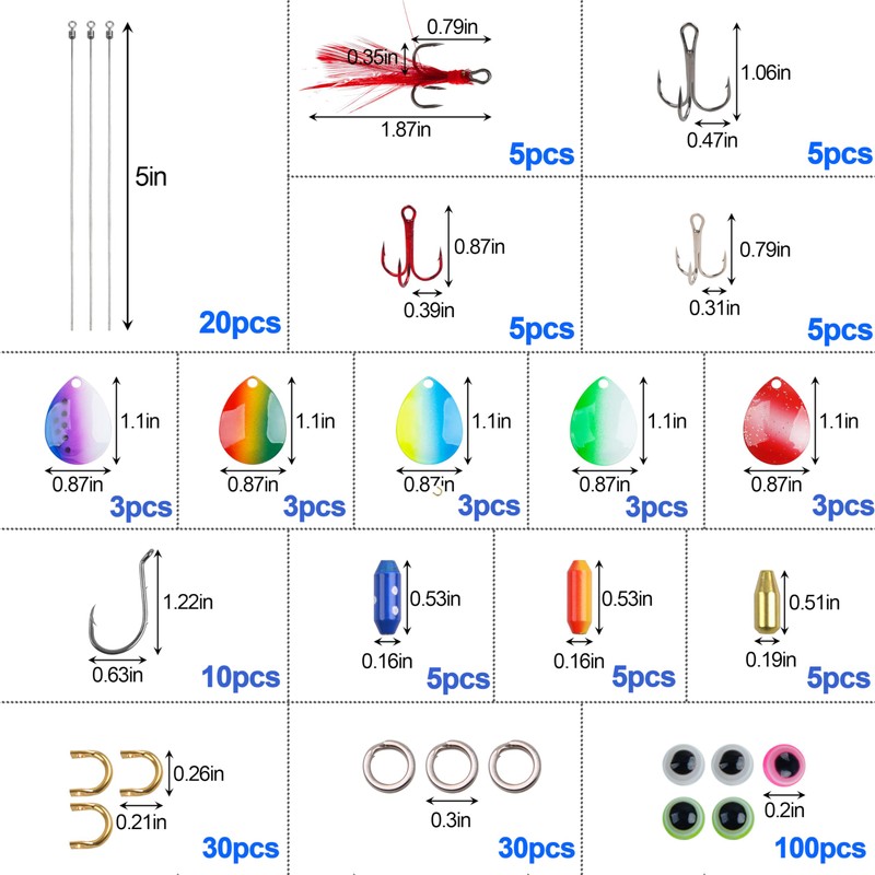 Spinner Fishing Lures Walleye Rig Making Kit, 250Pcs Spinner Blades